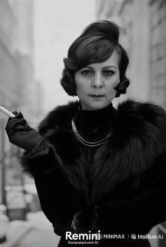 Vintage Glamour: Woman Smoking in Snowy Urban Scene – AI Generated Video | Hailuo AI