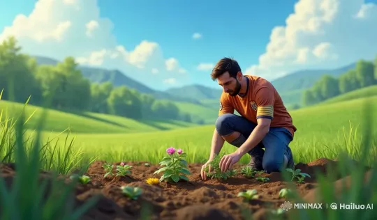Messi Plants Seeds in Serene Landscape - Live2D Animation – AI Generated Video | Hailuo AI