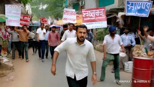 Protester Fights Police in Crowded Mumbra Street – AI Generated Video | Hailuo AI