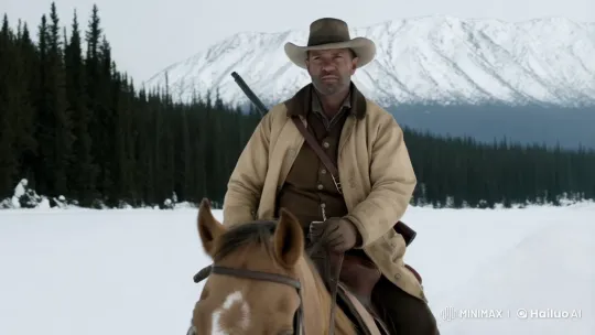 Weathered Cowboy on Horseback in Snowy Wilderness – AI Generated Video | Hailuo AI