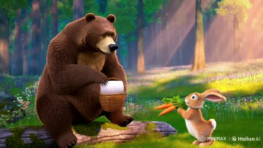 Bear and Rabbit in a Lush Forest Scene – AI Generated Video | Hailuo AI