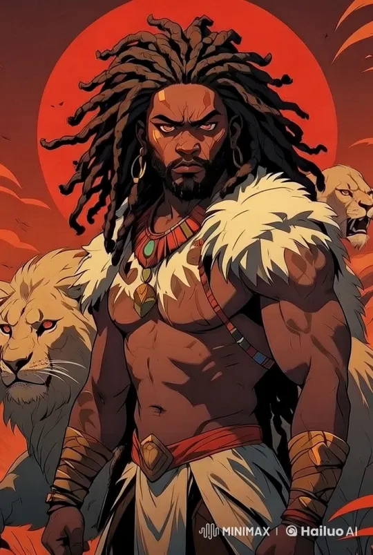 African Warrior and Lion in Live2D Battle Preparations – AI Generated Video | Hailuo AI