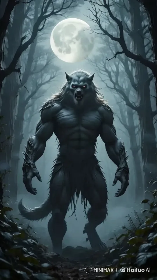 Animated Werewolf in Misty Forest Under Full Moon – AI Generated Video | Hailuo AI