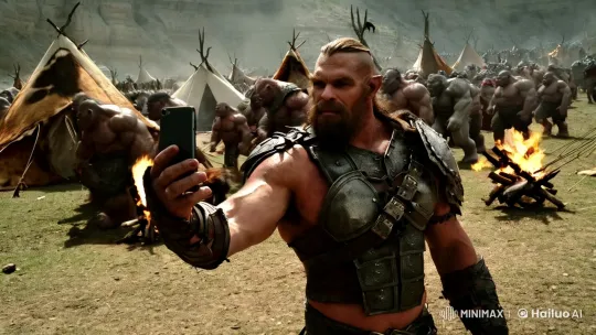 Orc Warrior Takes Selfie in Realistic Horde Camp – AI Generated Video | Hailuo AI