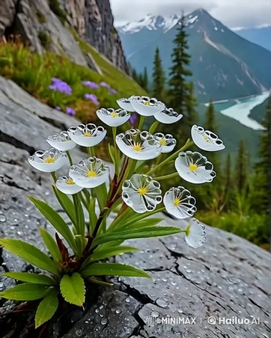 Serene Mountainside with Gentle White Flowers – AI Generated Video | Hailuo AI