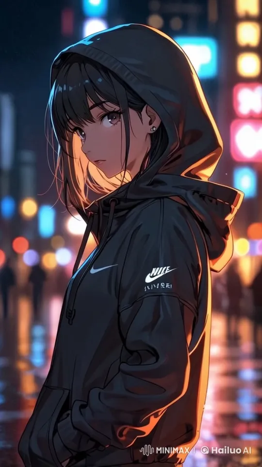 Young Person Delighted with Nike Hoodie in Animated Cityscape – AI Generated Video | Hailuo AI