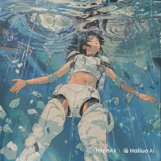 1970s Anime Aesthetic: Girl Descends in Reflective Water – AI Generated Video | Hailuo AI
