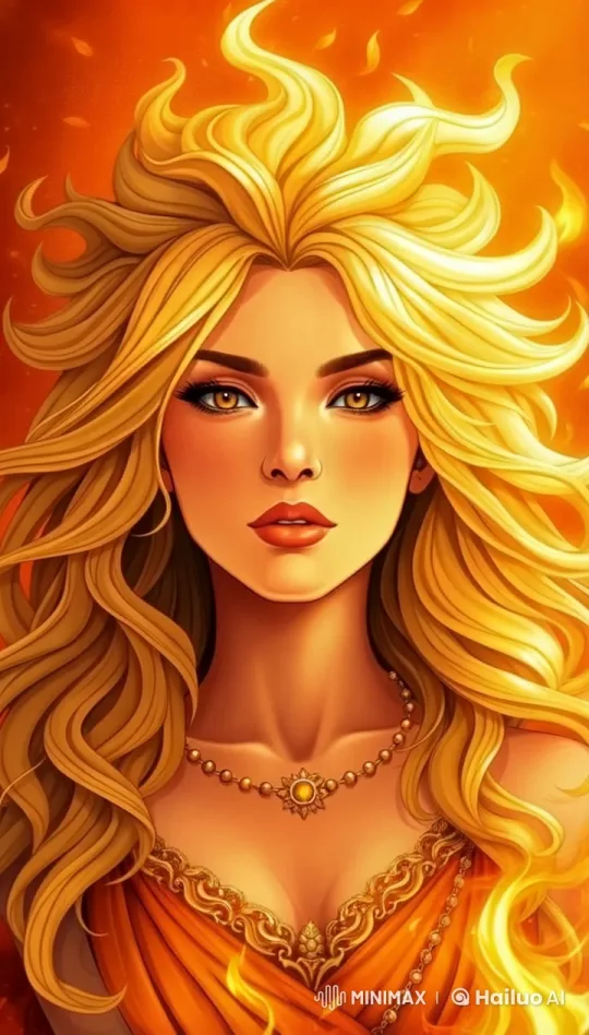 Enchanting Live2D Animation: Golden-Haired Girl in Fiery 4K Delight – AI Generated Video | Hailuo AI