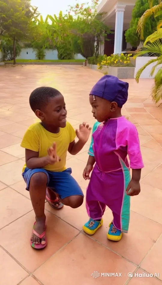 Young Siblings Play in Serene Courtyard – AI Generated Video | Hailuo AI