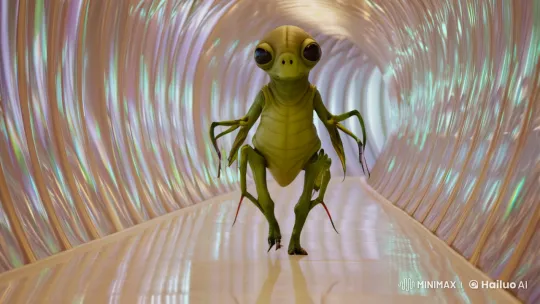 Alien's Graceful Journey Through Futuristic Corridor – AI Generated Video | Hailuo AI