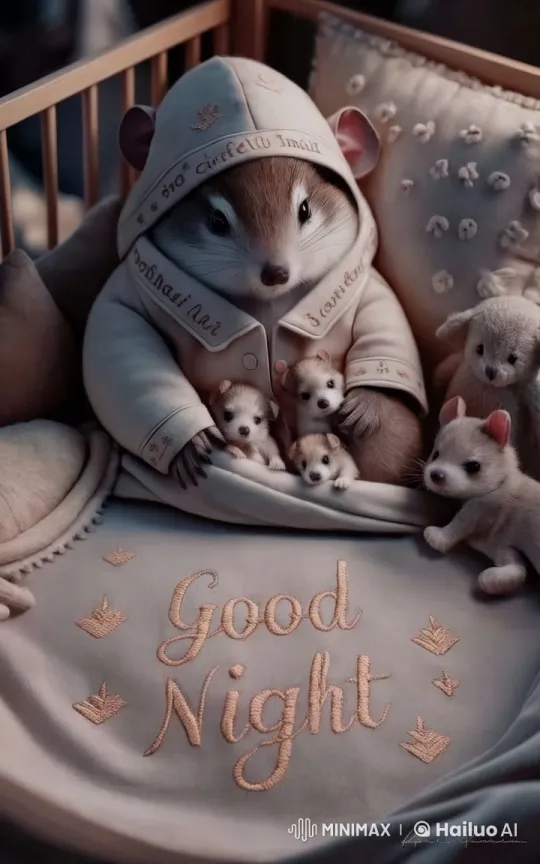 Dormouse Tucks Babies to Sleep in Cozy Embroidered PJs – AI Generated Video | Hailuo AI