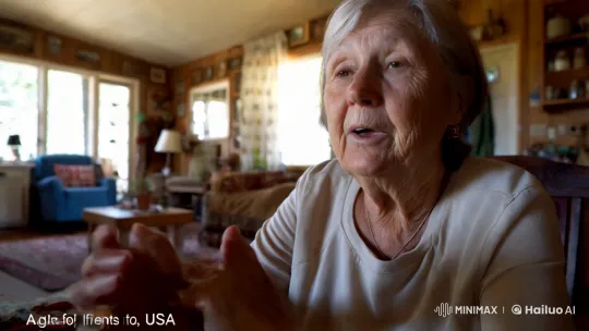 Elderly Woman Shares Wisdom in Intimate Home Setting – AI Generated Video | Hailuo AI