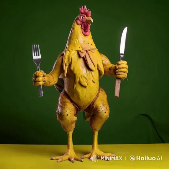 Anthropomorphic Chicken Dances with Utensils – AI Generated Video | Hailuo AI