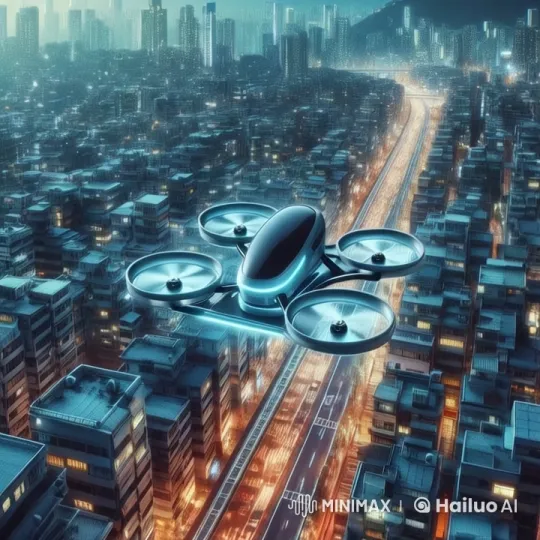Futuristic Drone Taxi Navigates Metropolis in Live2D – AI Generated Video | Hailuo AI