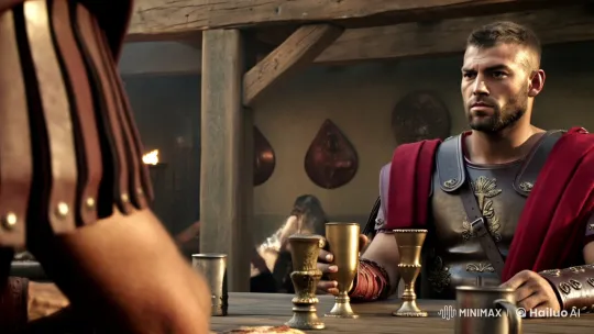 Roman Centurion Reflects in Historic Tavern Setting – AI Generated Video | Hailuo AI