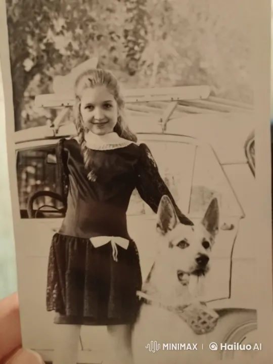 Young Girl and Protective Dog Pose with Vintage Charm – AI Generated Video | Hailuo AI
