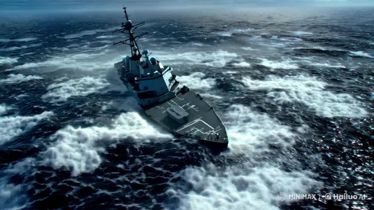 Naval Ship Battling Stormy Seas Amidst Imminent Danger – AI Generated Video | Hailuo AI
