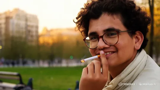 Young Man Smoking in Tranquil Urban Park at Dusk – AI Generated Video | Hailuo AI