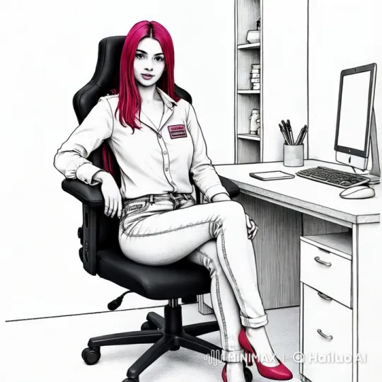 Girl in Pink Hair Sits in Office Chair, Stares at Camera – AI Generated Video | Hailuo AI