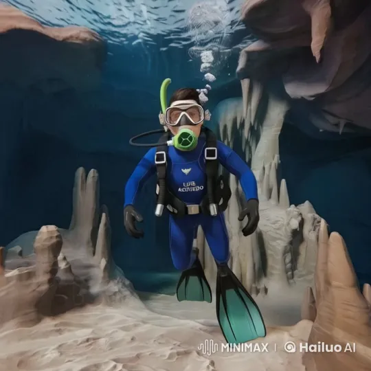 Diver Explores Tranquil Underwater Cave – AI Generated Video | Hailuo AI