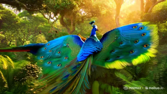 Tropical Rainforest Ballet: Peacocks and Exotic Birds Dance – AI Generated Video | Hailuo AI