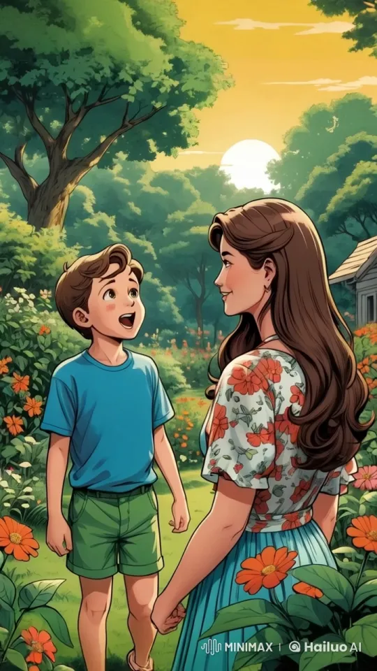 Samuel and His Mother in a Serene Garden at Sunset – AI Generated Video | Hailuo AI