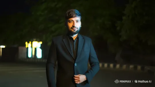 Confident Man in Black Suit on Urban Street – AI Generated Video | Hailuo AI