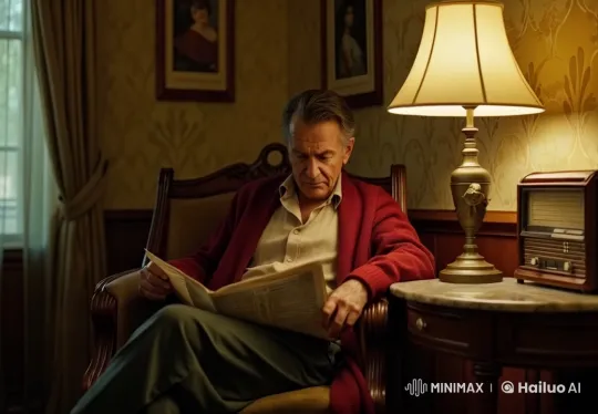 Elderly Man Reading Newspaper in Cozy Home Setting – AI Generated Video | Hailuo AI