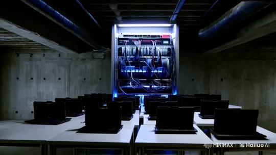 High-Tech Enclave with Supercomputer and Laptops – AI Generated Video | Hailuo AI