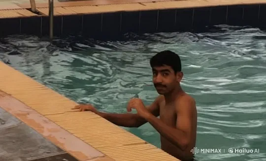 Man Stands in Swimming Pool with Natural Movements – AI Generated Video | Hailuo AI