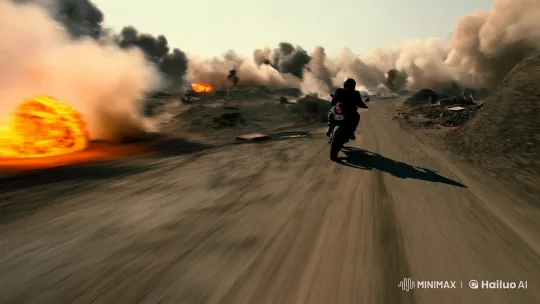 Thrilling Bike Chase Through War Zone – AI Generated Video | Hailuo AI