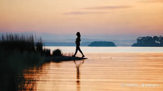 Solitary Figure at Twilight's Reflective Lake – AI Generated Video | Hailuo AI