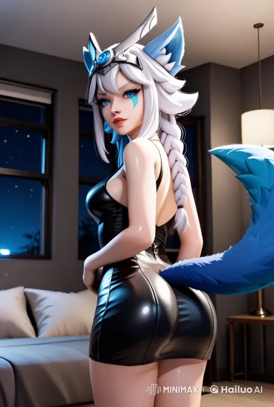 Live2D Animation: Sensual Fox-Eared Character in Modern Room – AI Generated Video | Hailuo AI