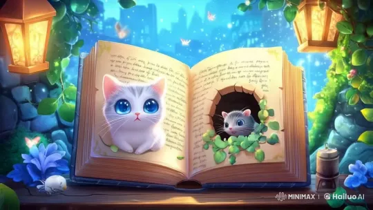Magical Book: Kitten and Mouse's Enchanted Journey – AI Generated Video | Hailuo AI