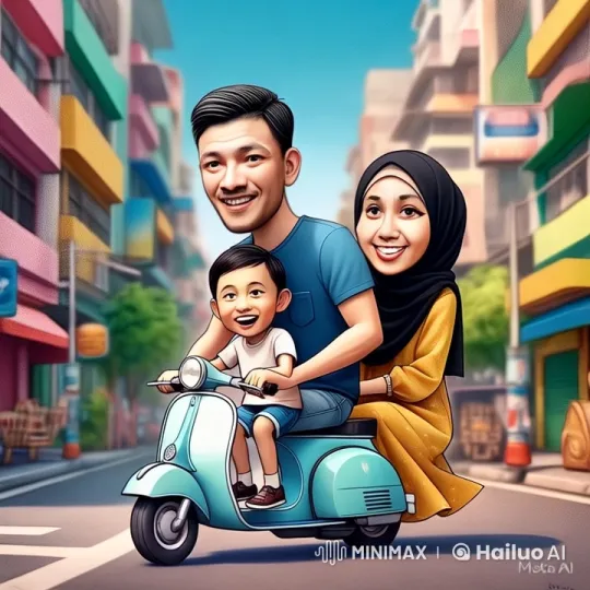 Young Family Enjoys City Ride on Animated Scooter – AI Generated Video | Hailuo AI