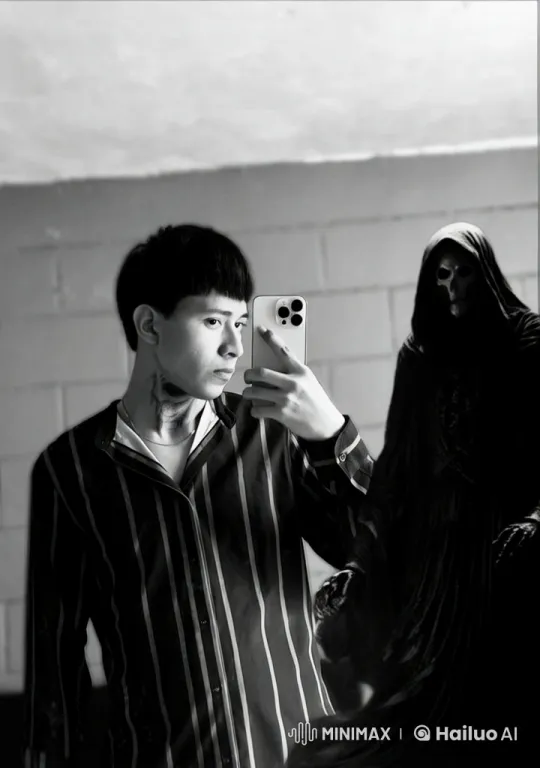 Friends Embrace in a Reflective Black and White Moment – AI Generated Video | Hailuo AI