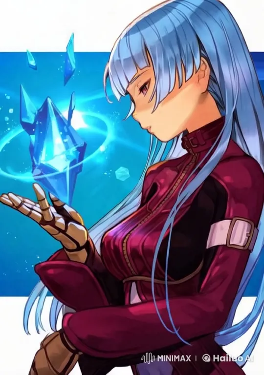 Futuristic Blue-haired Character with Glowing Crystal – AI Generated Video | Hailuo AI