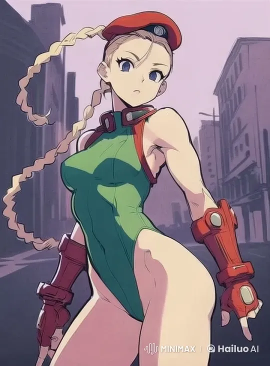 Muscular Woman Poses Confidently in Animated Urban Setting – AI Generated Video | Hailuo AI