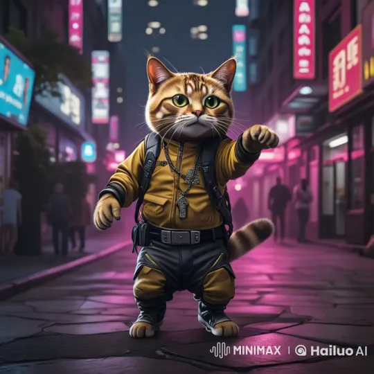 Neon-Lit Street Cat Hip Hop Dance Performance – AI Generated Video | Hailuo AI