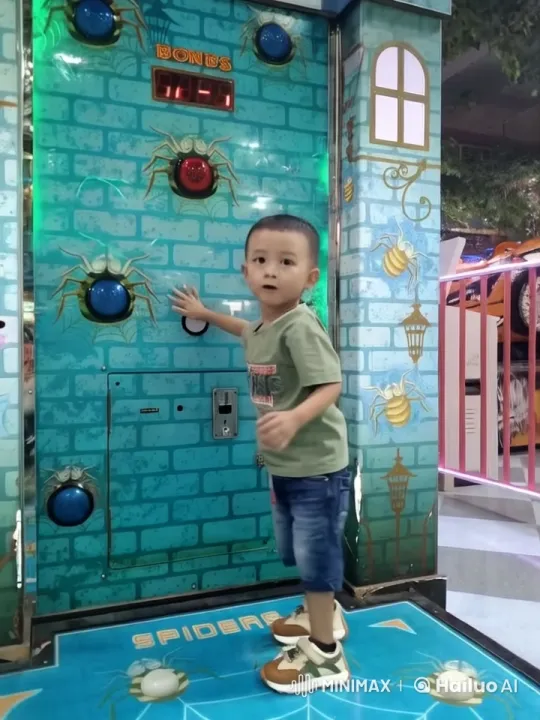 Boy Meets Buzz Lightyear at Colorful Arcade – AI Generated Video | Hailuo AI
