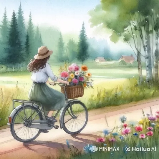 Young Woman Bicycles Through Enchanted Countryside – AI Generated Video | Hailuo AI