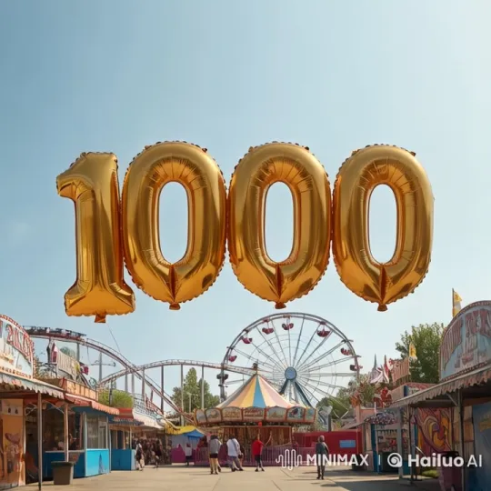 Golden Balloons Celebrate Vibrant Amusement Park – AI Generated Video | Hailuo AI