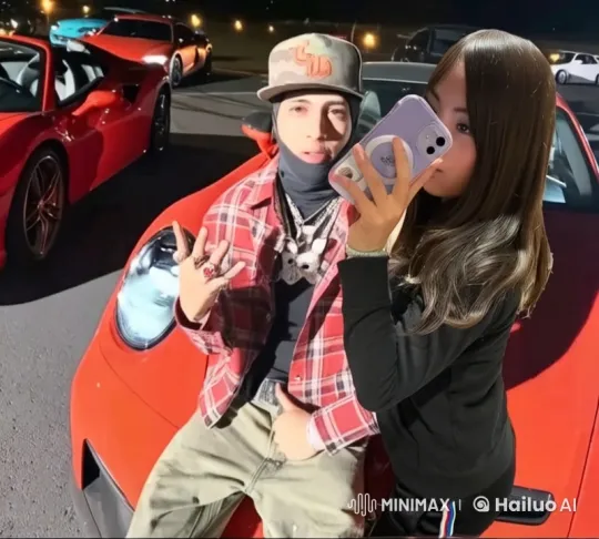 Luxurious Sports Car Parking Scene with Embracing Characters in Live2D – AI Generated Video | Hailuo AI