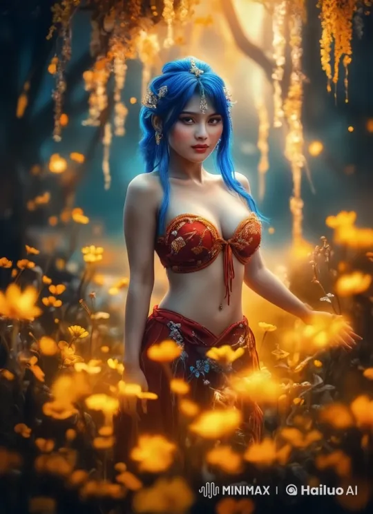 Vibrant Model in Enchanted Floral Setting – AI Generated Video | Hailuo AI