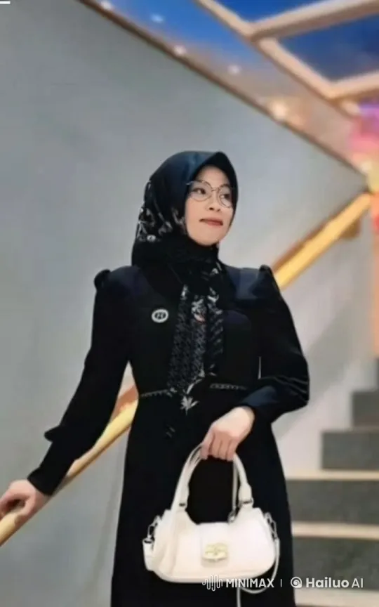 Woman with Handbag Stands by Staircase, Man Floats Above Sea – AI Generated Video | Hailuo AI