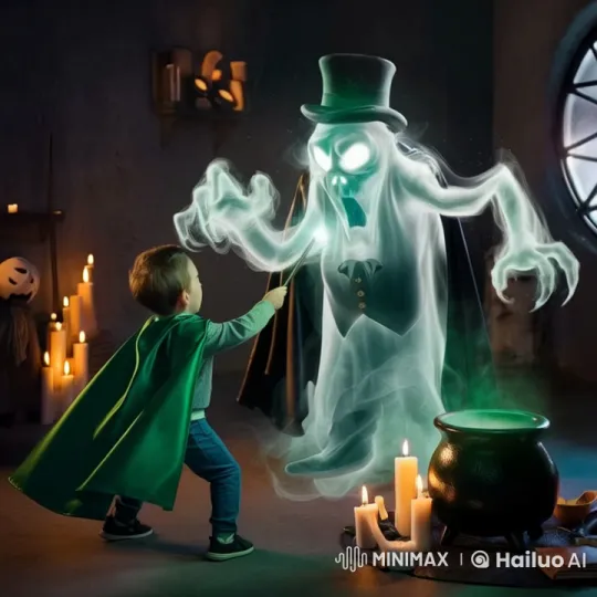 Young Boy and Ghost Entertain in Magical Victorian Scene – AI Generated Video | Hailuo AI