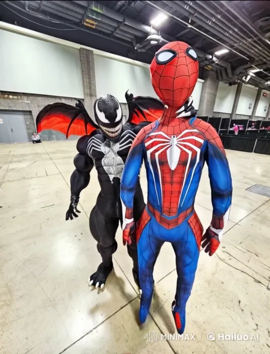 Spider-Man and Venom Cosplay Walk at Convention – AI Generated Video | Hailuo AI