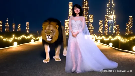 Woman Walks confidently with a lion – AI Generated Video | Hailuo AI