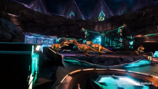 Future Galaxy: Dinosaur Pro-Wrestling in High-Tech Arena – AI Generated Video | Hailuo AI
