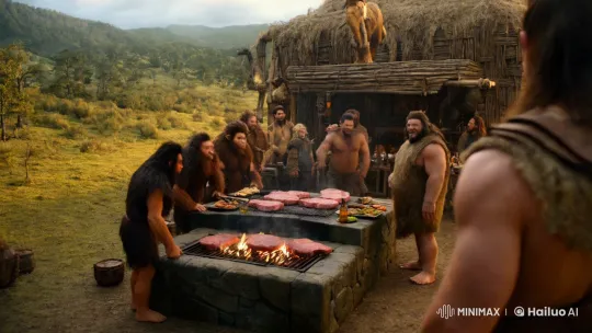 Prehistoric Steakhouse: Neanderthals Meet Futuristic Cuisine – AI Generated Video | Hailuo AI